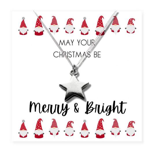 Merry & Bright Christmas Gift Box, Silver Star Necklace & Chocolates