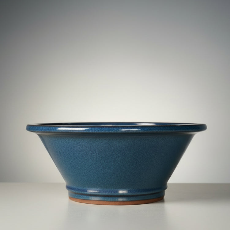 25cm Glazed Bonsai Pot | Round | 25cm x 10cm | Blue