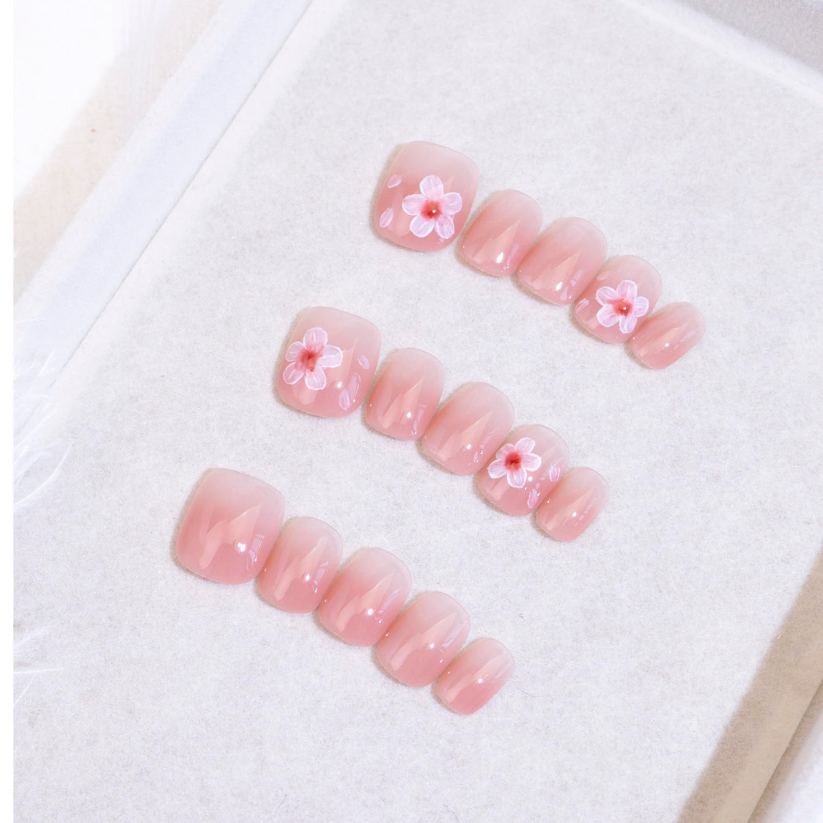 Light Rain Medium Size Hand-made Press-On Nails – 3D Gel UV Finish by Professional Manicurist