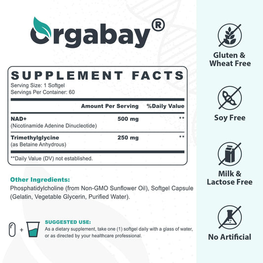 Orgabay Liposomal NAD+ Supplement 500 mg + 250 mg TMG | High Absorption, 60-Day Supply