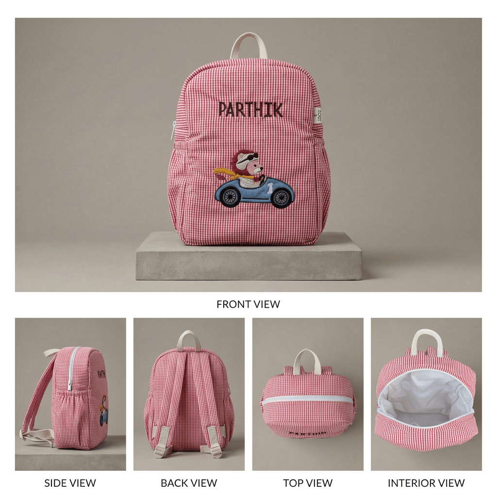 Handcrafted Little Racer Lion Kids Backpack