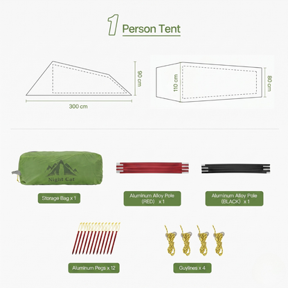 Night Cat 1 Person Ultralight Tunnel Tent – 1.5kg Waterproof