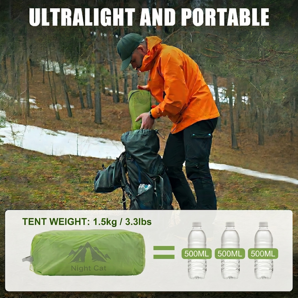 Night Cat 1 Person Ultralight Tunnel Tent – 1.5kg Waterproof
