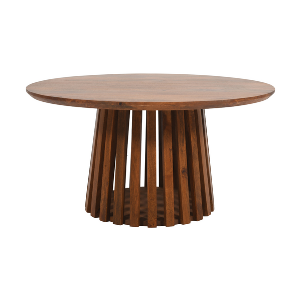 Slatted Mango Wood Round Coffee Table 80Cm