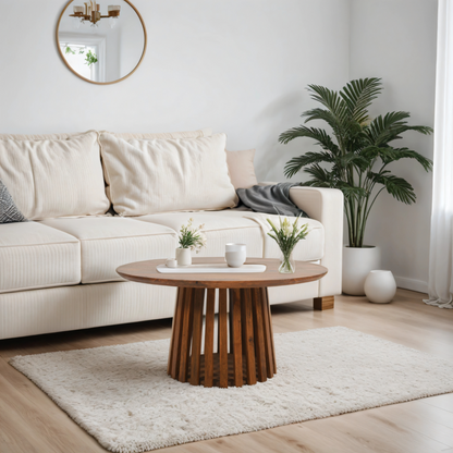 Slatted Mango Wood Round Coffee Table 80Cm