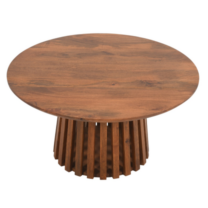 Slatted Mango Wood Round Coffee Table 80Cm