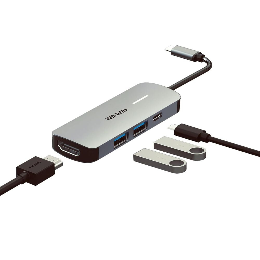 USB C 4 in 1 Hub Multifunction Adaptor with USB 2.0 Port, USB 3.0 Port, 100W PD USB C, HDMI Port