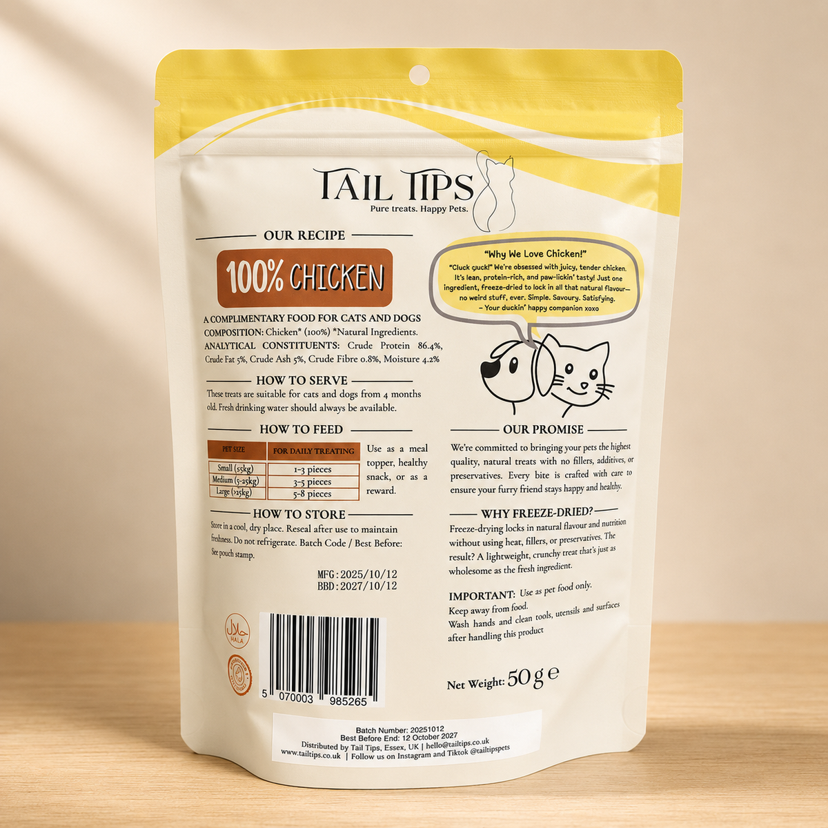 Cluck & Crunch - 100% Freeze-Dried Chicken Treats | Tail Tips UK | 50g pack