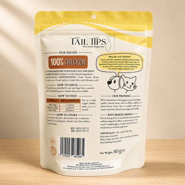 Cluck & Crunch - 100% Freeze-Dried Chicken Treats | Tail Tips UK | 50g pack