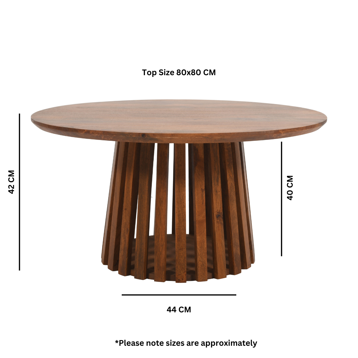 Slatted Mango Wood Round Coffee Table 80Cm