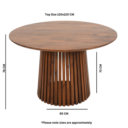 Slatted Mango Wood Round Dining Table 4 To 6 Seater