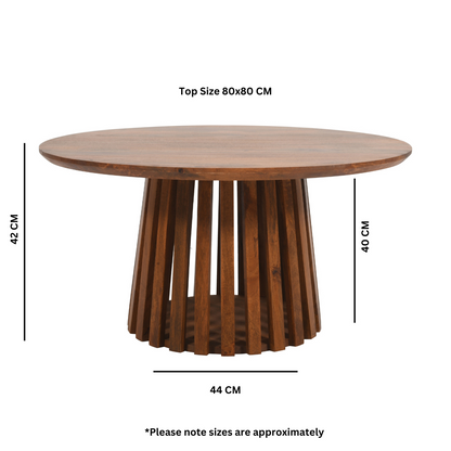 Slatted Mango Wood Round Coffee Table 80Cm