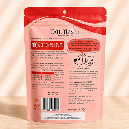 Liver Rush - 100% Freeze-Dried Chicken Liver Treats | High-Value | Tail Tips UK | 50g pack