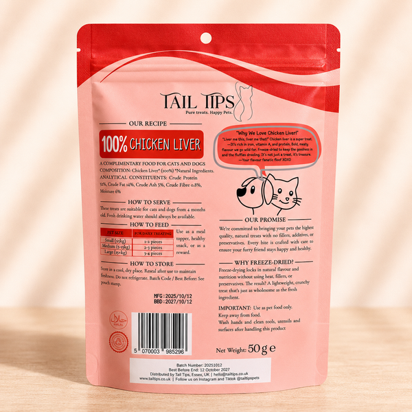 Liver Rush - 100% Freeze-Dried Chicken Liver Treats | High-Value | Tail Tips UK | 50g pack