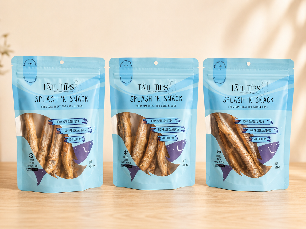 Splash N' Snack - 100% Freeze-Dried Capelin Treats | Pure & Natural | Tail Tips UK | 40g pack