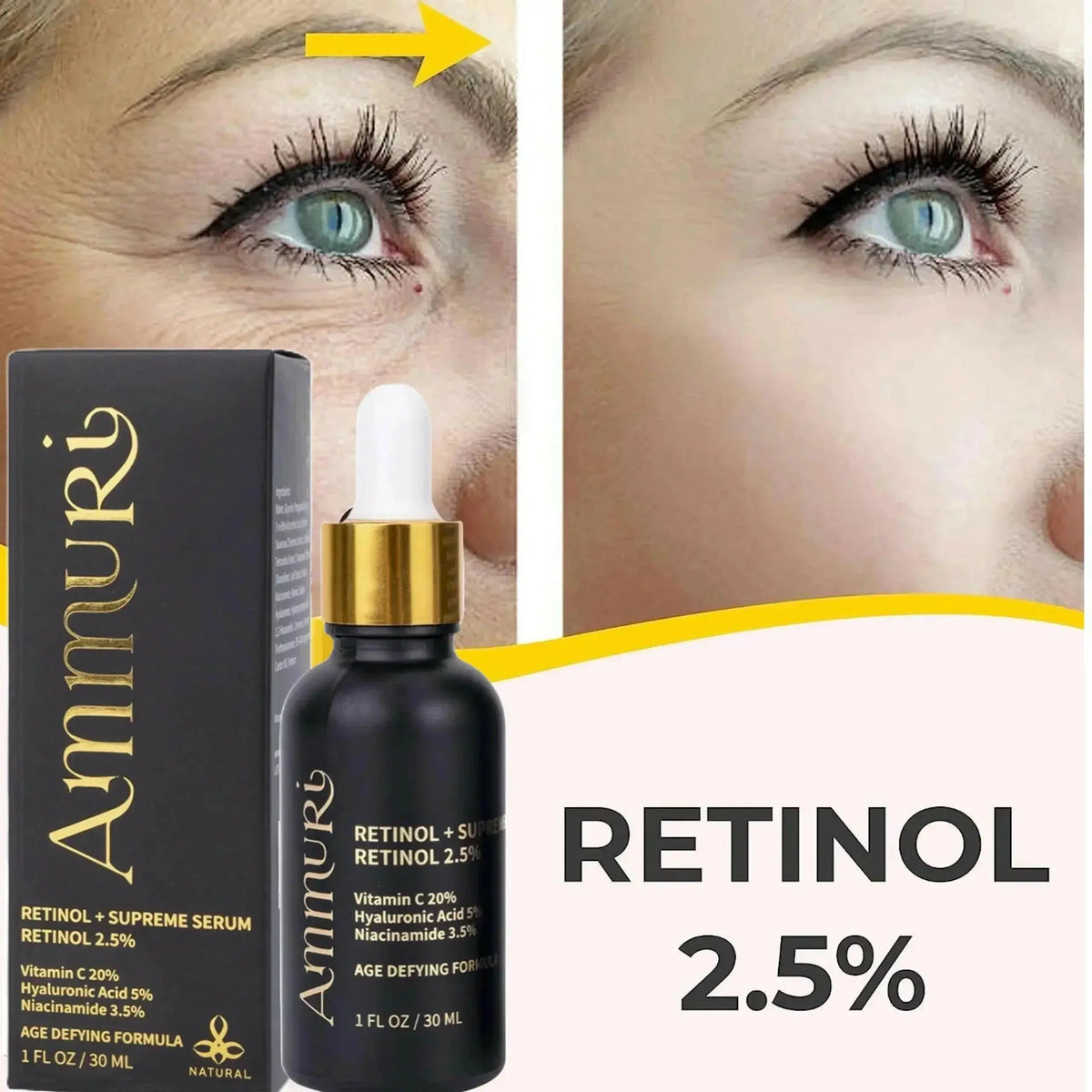 Retinol Supreme 2.5% Serum with Hyaluronic Acid & Niacinamide | Ammuri