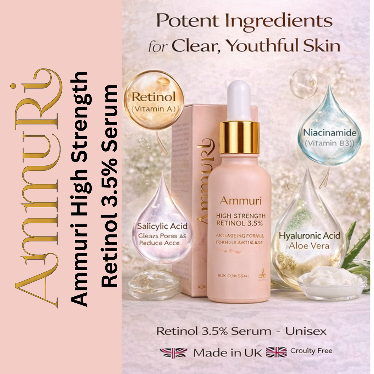 Retinol 3.5% Serum with Hyaluronic Acid & Vitamins (30ml) | Ammuri