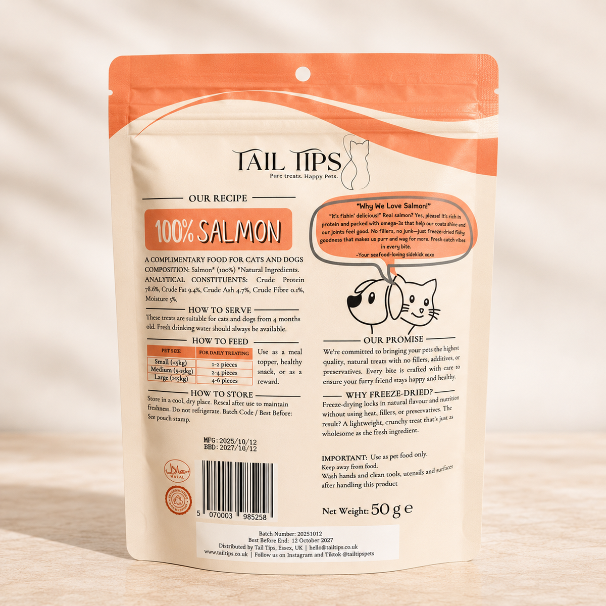 Salmon Swoon - 100% Freeze-Dried Salmon Treats | Pure & Natural | Tail Tips UK | 50g pack