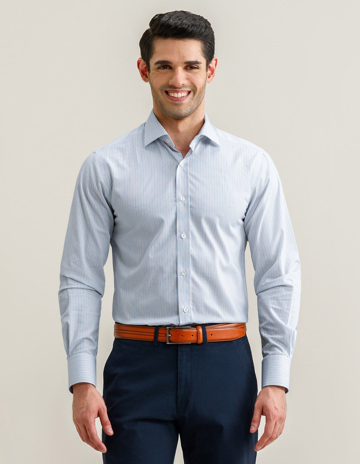 Striped Cotton Dress Shirt – Blue and Mustard