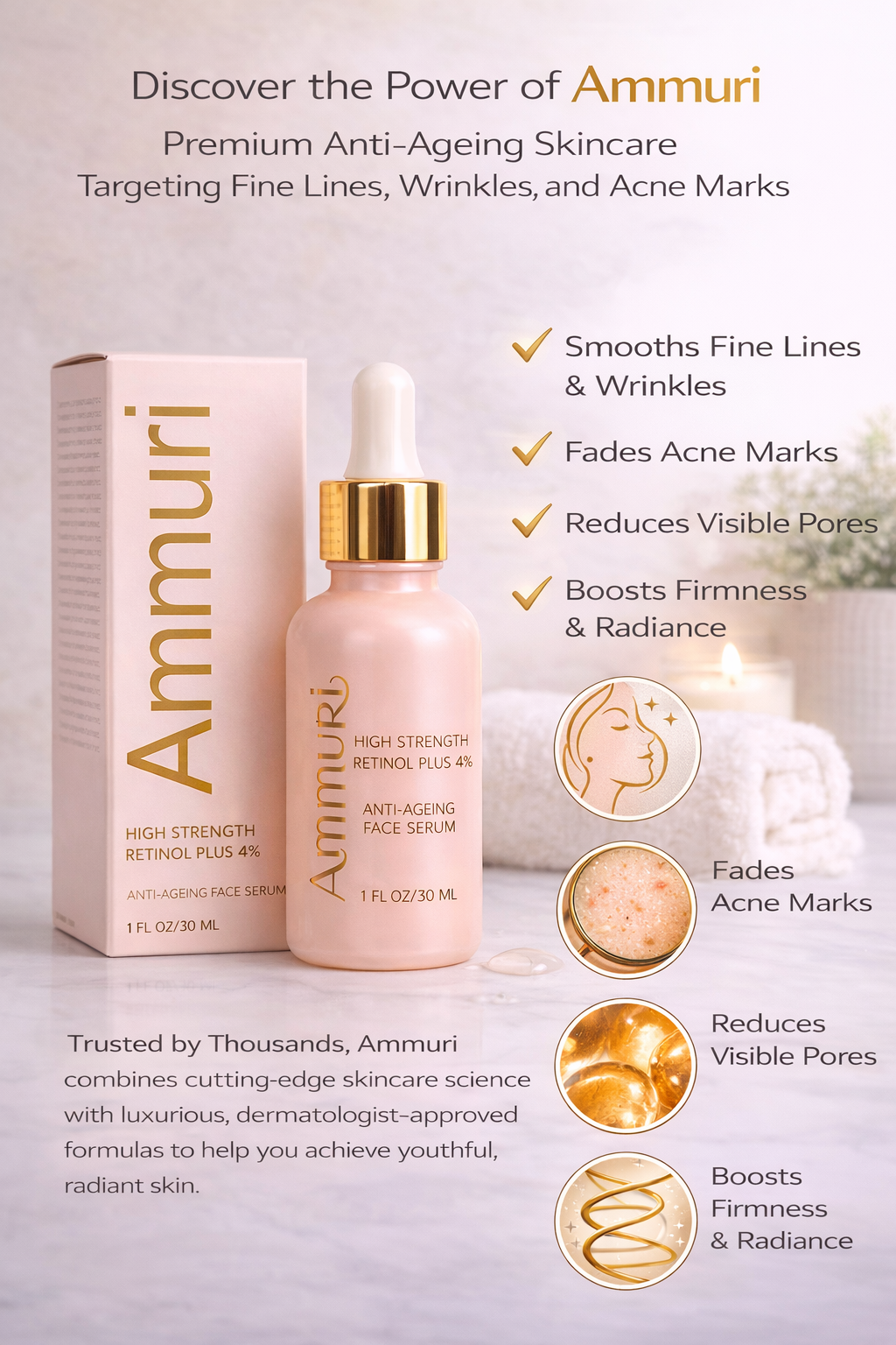 High Strength Retinol 4% Serum for Fine Lines & Uneven Tone (30ml) | Ammuri