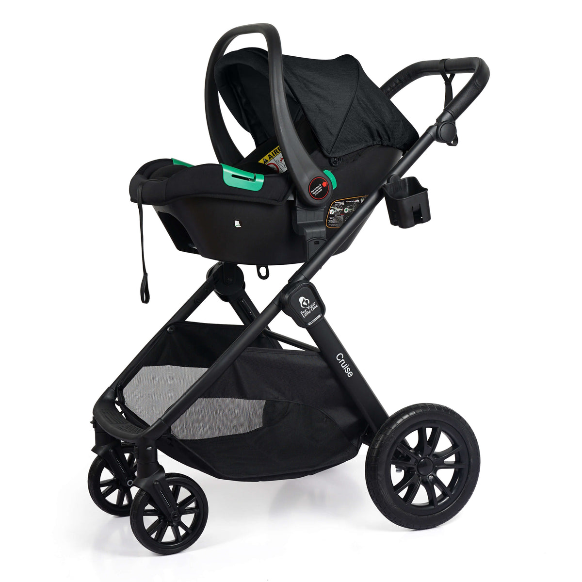 For Your Little One Cruise 3 In 1 Travel System With Car Seat And ISOFIX Base - Eclipse Black (Free Cupholder / Seat Liner Included!)