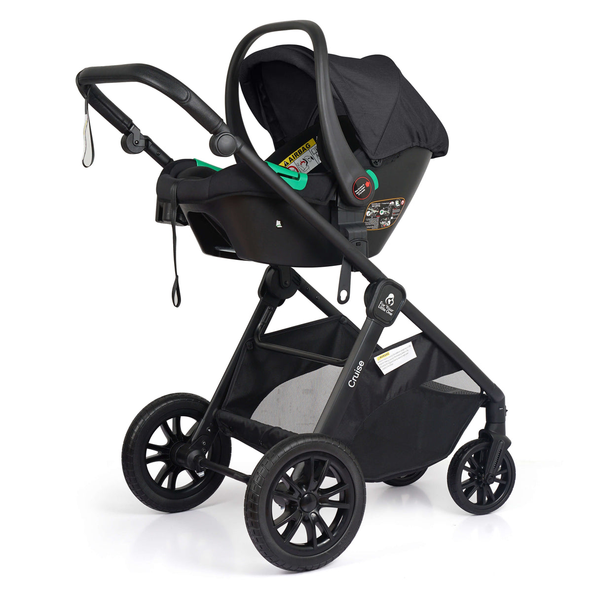 For Your Little One Cruise 3 In 1 Travel System With Car Seat And ISOFIX Base - Eclipse Black (Free Cupholder / Seat Liner Included!)