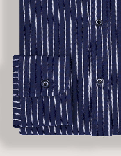 Navy & White Striped Formal Shirt