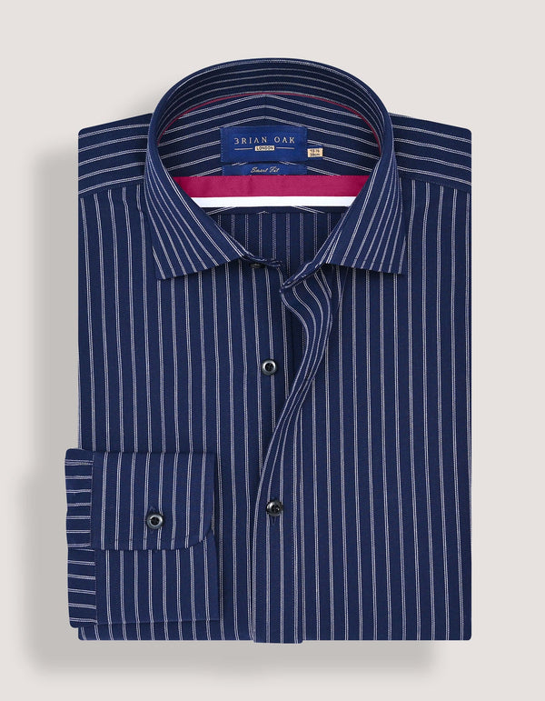 Navy & White Striped Formal Shirt