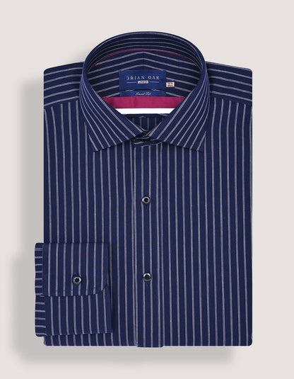 Navy & White Striped Formal Shirt