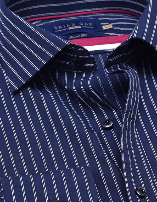 Navy & White Striped Formal Shirt