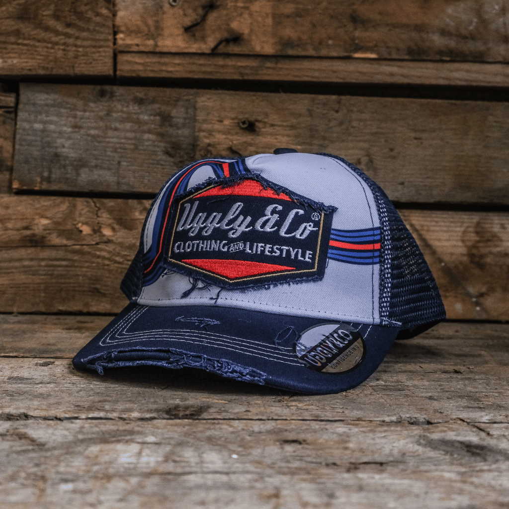 Retro Blue & Red Diamond Trucker Hat