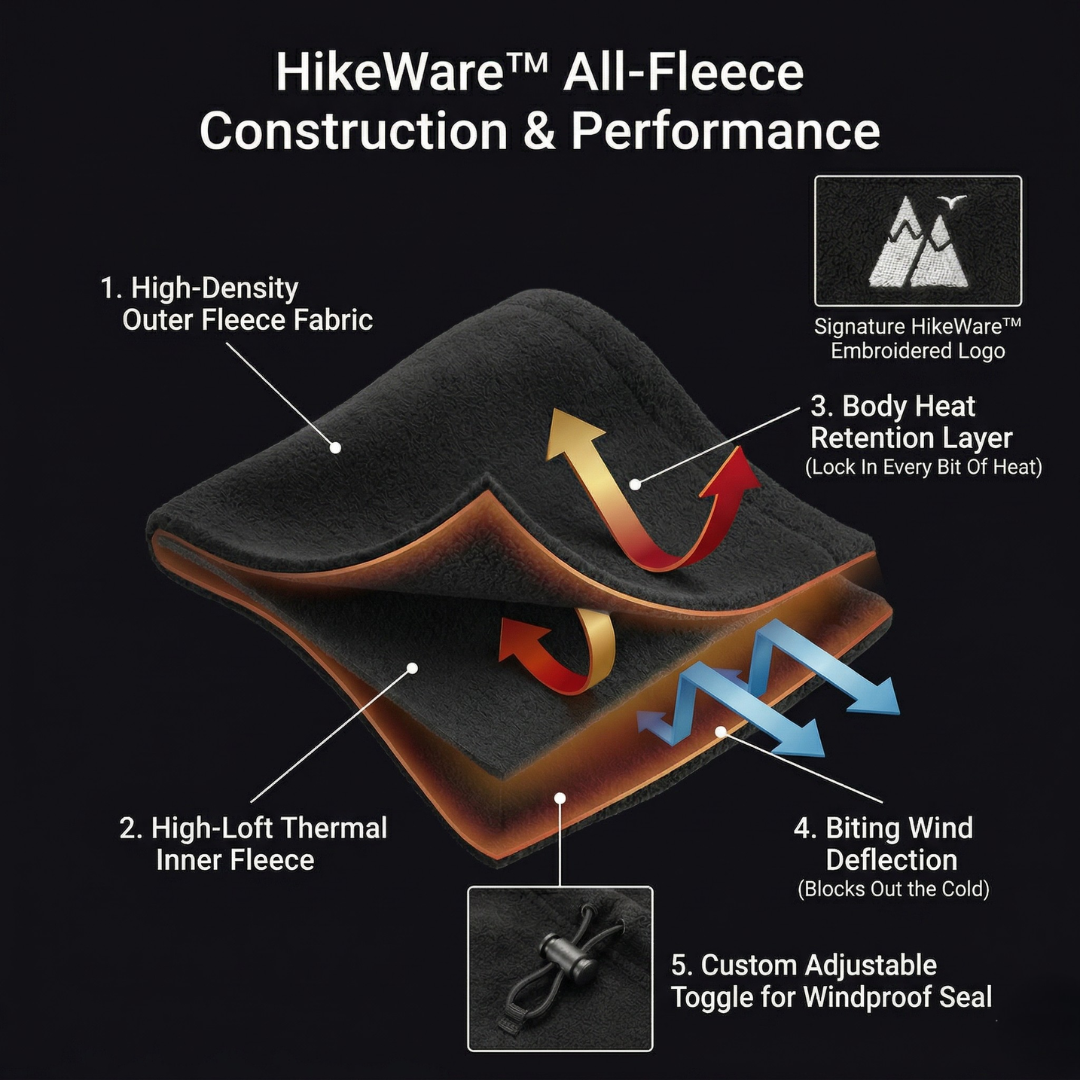 HikeWare Adjustable Thermal Fleece Snood | Windproof Neck Warmer & Face Mask