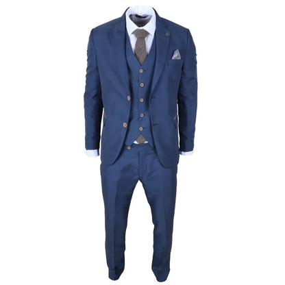 IM50 - Men's Blue Check 3 Piece Tailored Fit Suit