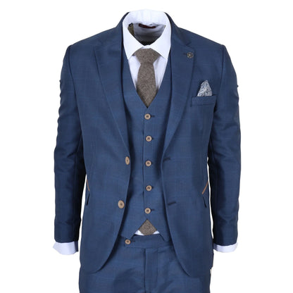 IM50 - Men's Blue Check 3 Piece Tailored Fit Suit