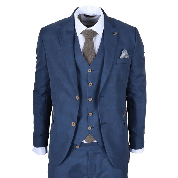 IM50 - Men's Blue Check 3 Piece Tailored Fit Suit