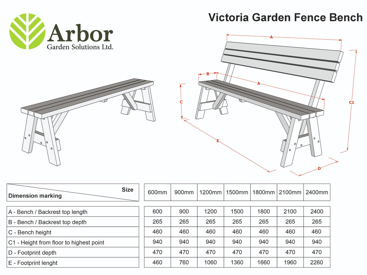 Victoria Garden Fence Bench with Backrest - Rustic Finish