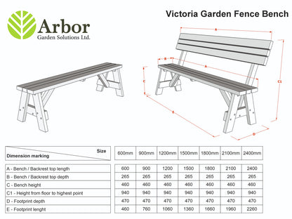 Victoria Garden Fence Bench with Backrest - Rustic Finish