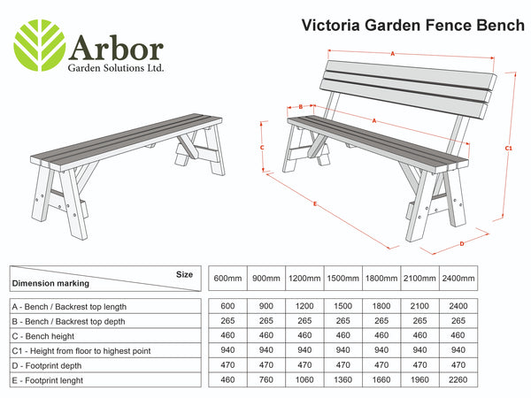 Victoria Garden Fence Bench with Backrest - Rustic Finish
