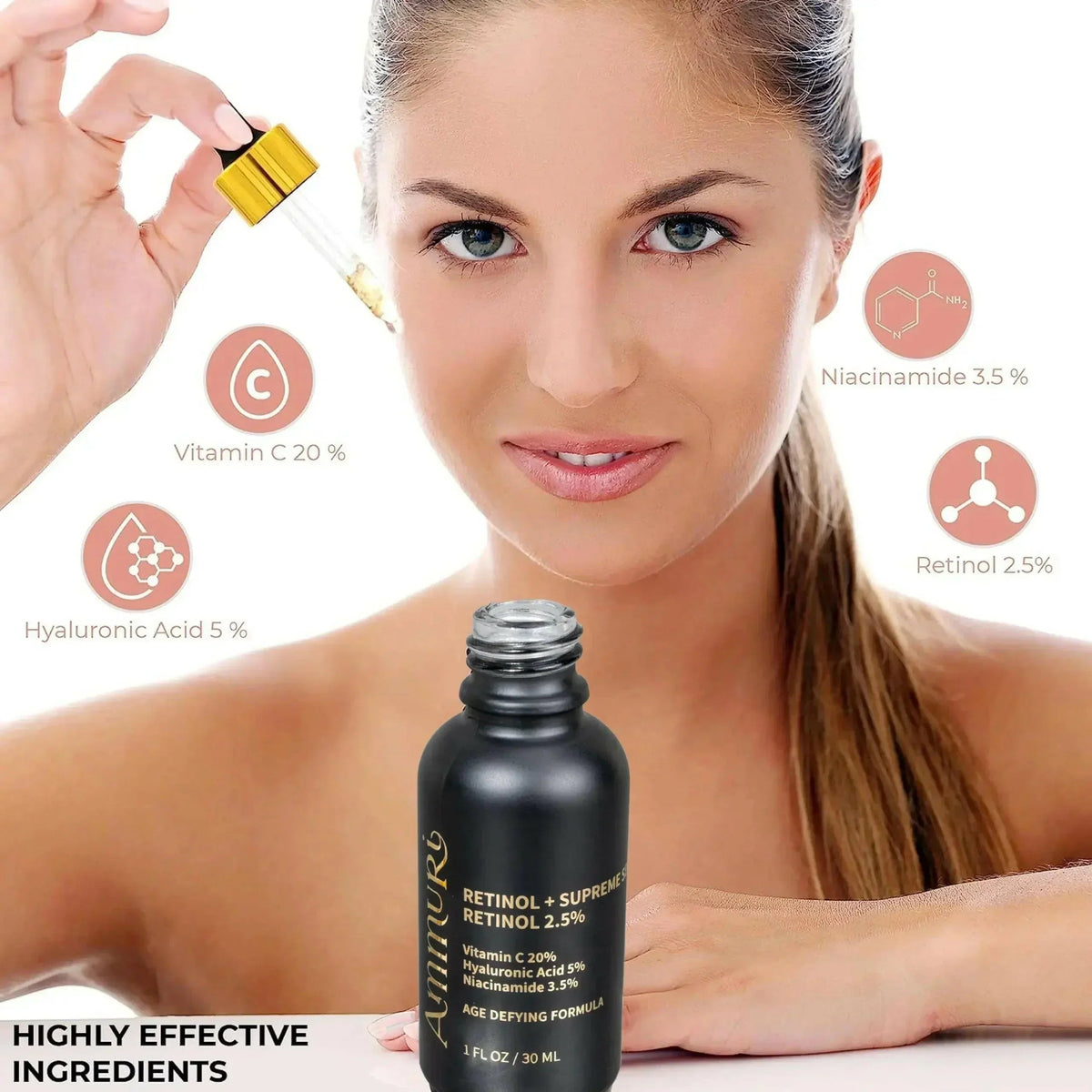 Retinol Supreme 2.5% Serum with Hyaluronic Acid & Niacinamide | Ammuri