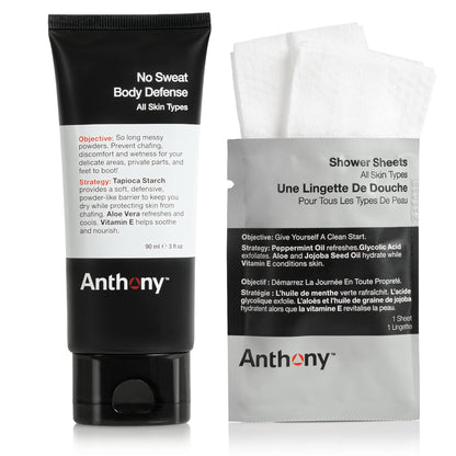 Anthony No Sweat Bundle – Cream-to-Powder Anti-Chafing + Shower Sheet, 3 Fl. Oz + 1 Sheet
