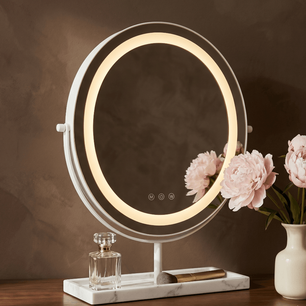 Aurelia LED Vanity Mirror White & Marble Effect Base