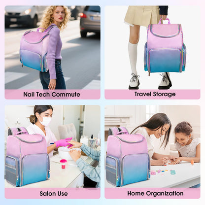 Beloving Nail Polish Organizer Backpack – 60-Bottle Capacity, 2 Removable Cases, UV Lamp Slot