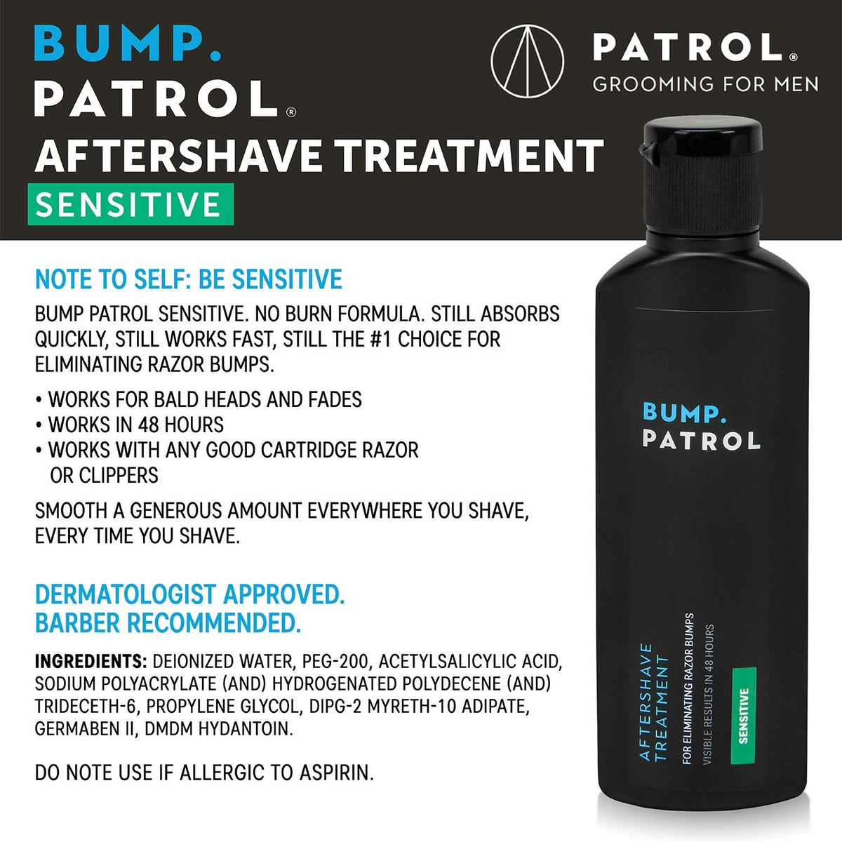 Bump Patrol Sensitive Strength Aftershave Formula – Gentle, Alcohol-Free Razor Bump Solution (2 oz x 2 Pack)