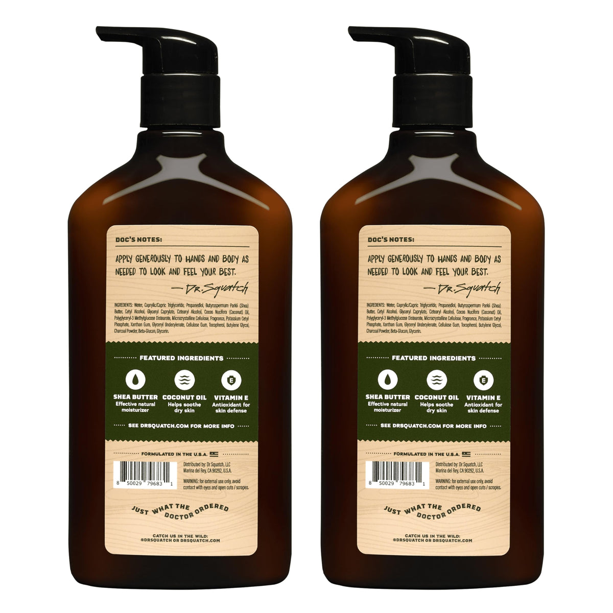 Dr. Squatch Pine Tar Hand & Body Lotion for Men – 24-Hour Moisturization (2-Pack)