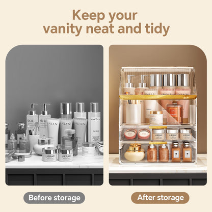 Ducoak 3-Tier Makeup Organizer with Lid – Clear Vanity Storage