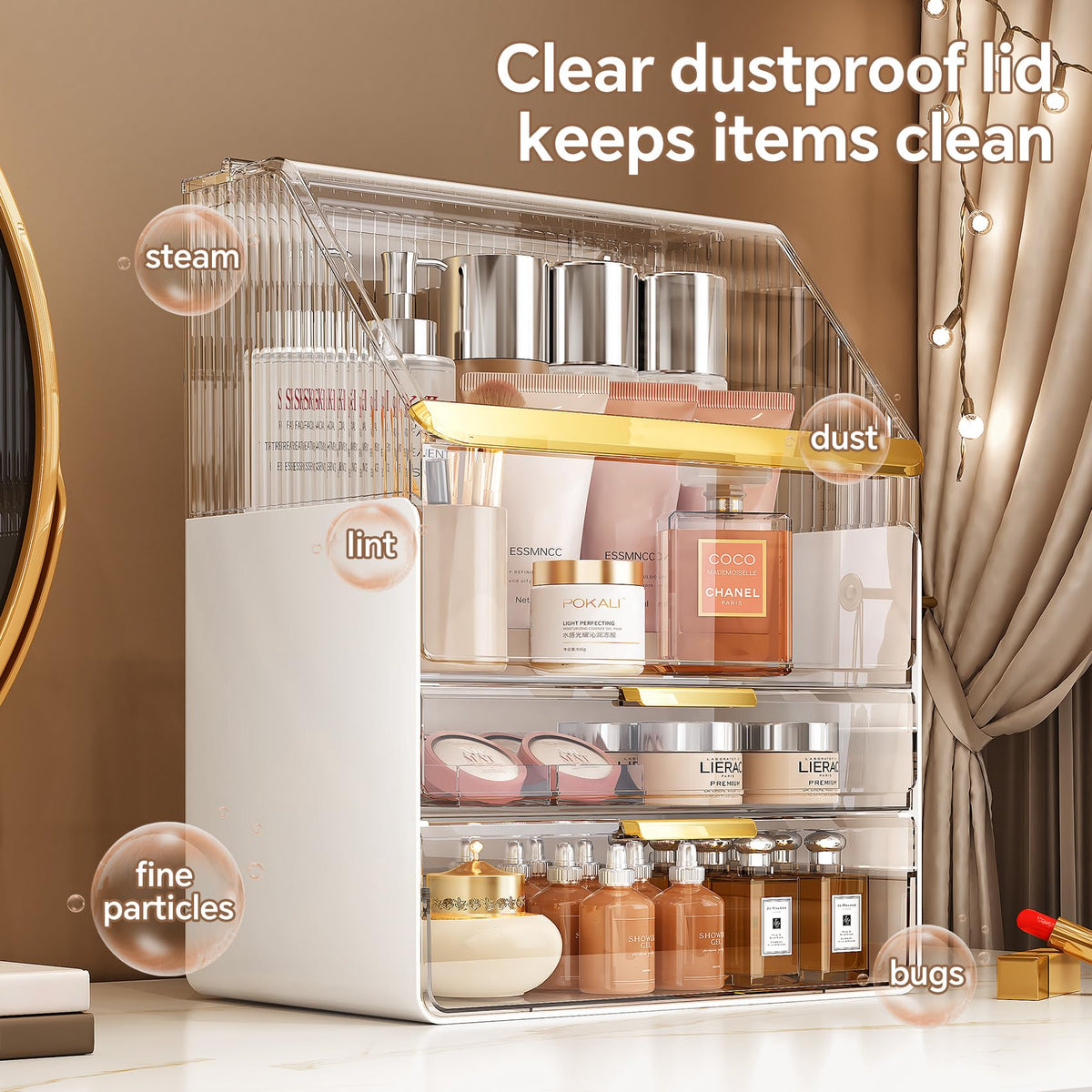 Ducoak 3-Tier Makeup Organizer with Lid – Clear Vanity Storage