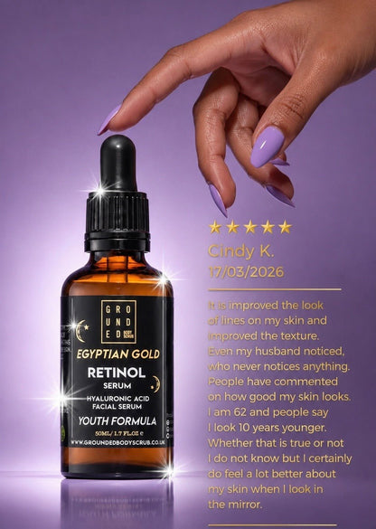 Grounded Beauty Egyptian Gold Retinol Serum with Hyaluronic Acid | 50ml Value Size | Anti Ageing, Fine Lines & Wrinkles.