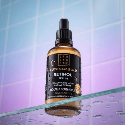 Grounded Beauty Egyptian Gold Retinol Serum with Hyaluronic Acid | 50ml Value Size | Anti Ageing, Fine Lines & Wrinkles.