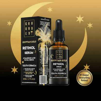 Grounded Beauty Egyptian Gold Retinol Serum with Hyaluronic Acid | 50ml Value Size | Anti Ageing, Fine Lines & Wrinkles.