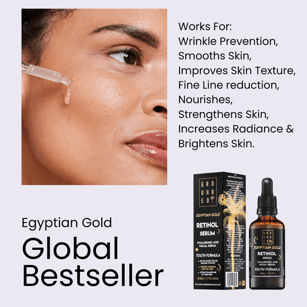 Grounded Beauty Egyptian Gold Retinol Serum with Hyaluronic Acid | 50ml Value Size | Anti Ageing, Fine Lines & Wrinkles.